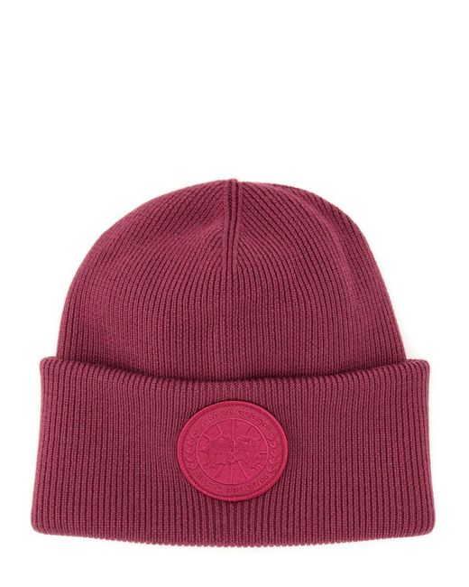 Canada Goose Red Beanie Hat With Logo