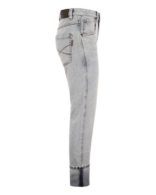 Brunello Cucinelli Soft Denim Straight Trousers With Shiny Details in Gray  | Lyst