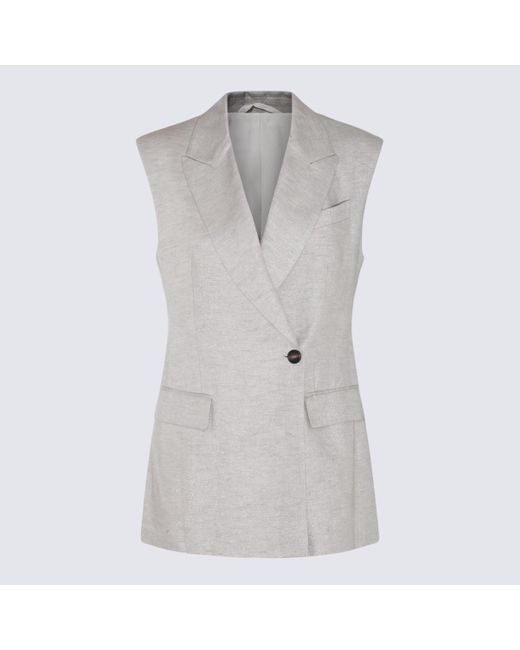 Brunello Cucinelli Gray Light Linen Vest Blazer
