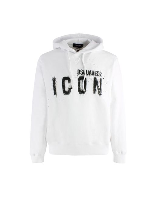 DSquared² White Icon Paint-splatter Cotton Hoodie for men