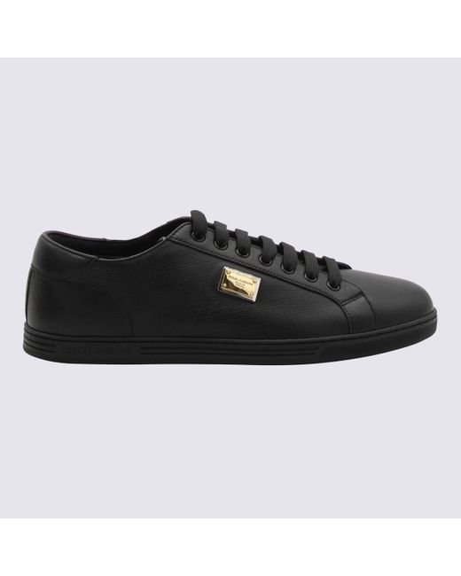 Dolce & Gabbana Black Leather Saint Tropez Sneakers for men