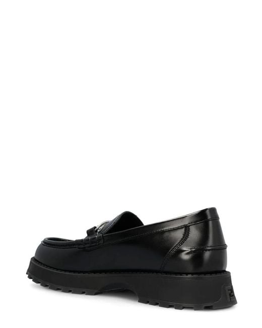 Fendi Black Smooth Leather O'lock Loafers for men