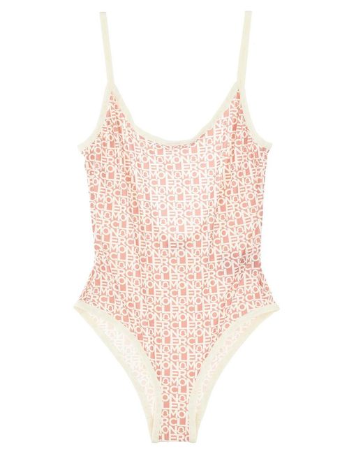 Moncler Pink Logo Print One-Piece Swimsuit