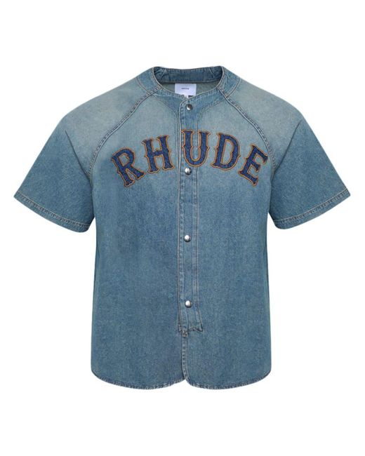 Rhude Blue Baseball Denim Shirt for men