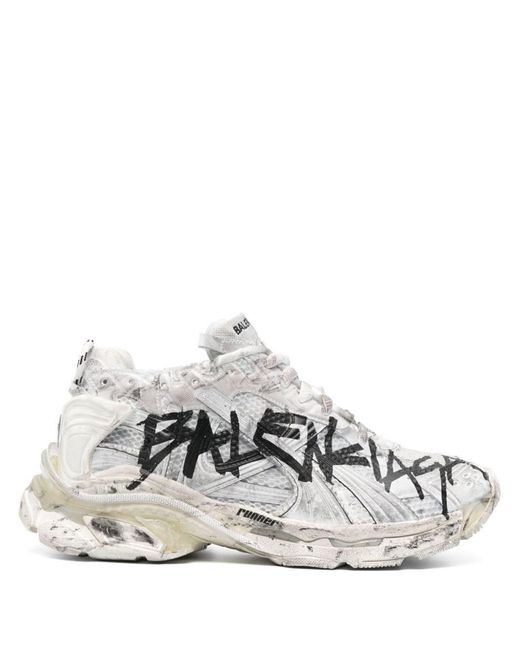 Balenciaga White Runner Graffiti-print Sneakers for men