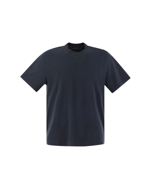 Fedeli Blue Short-sleeved Cotton T-shirt for men