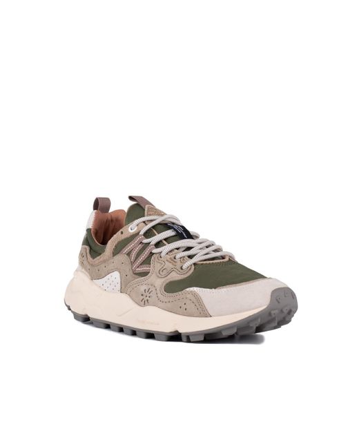 Flower Mountain Multicolor Yamano 3 Green And Beige Suede And Technical Fabric Sneakers for men