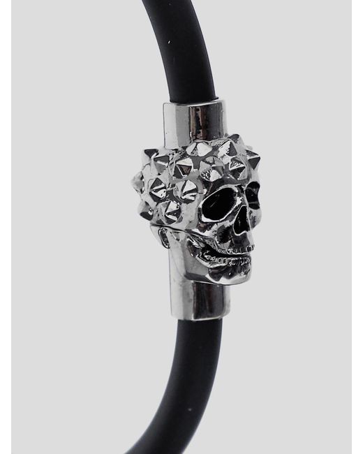 Alexander McQueen Metallic Rubber Cord Studded Skull Bracelet for men