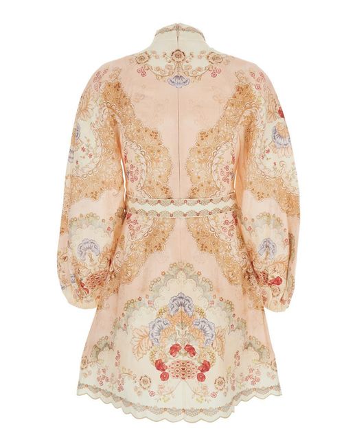 Zimmermann White 'Daylight' Midi Dress With Long Puffed Sleeves And All-Over Floral Print