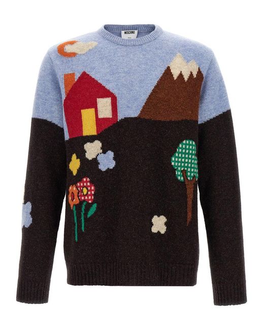 Moschino Blue Shetland Wool Sweater for men