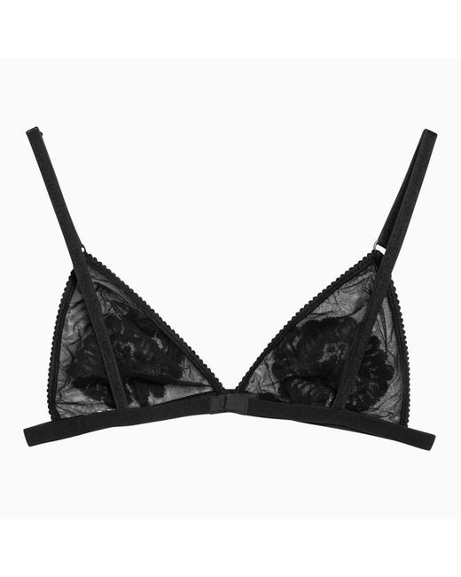 Dolce & Gabbana Black Dolce&Gabbana Tulle Triangle Bra With Lace Details