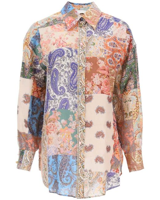 Zimmermann Multicolor Devi Manstyle Silk Shirt