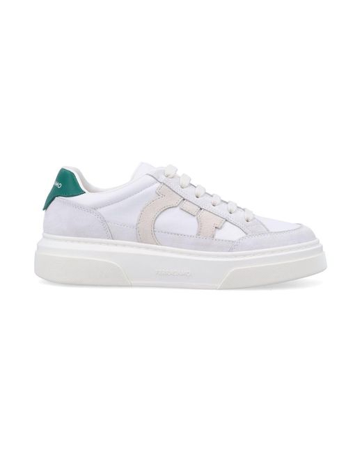Ferragamo White Low Cut Sneaker With Gancini Outline for men