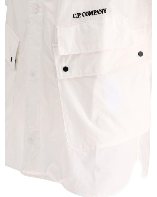 C P Company White Poplin Shirt With Pockets for men