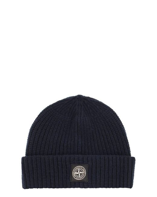 Stone Island Blue Virgin Wool Cap With Logo for men