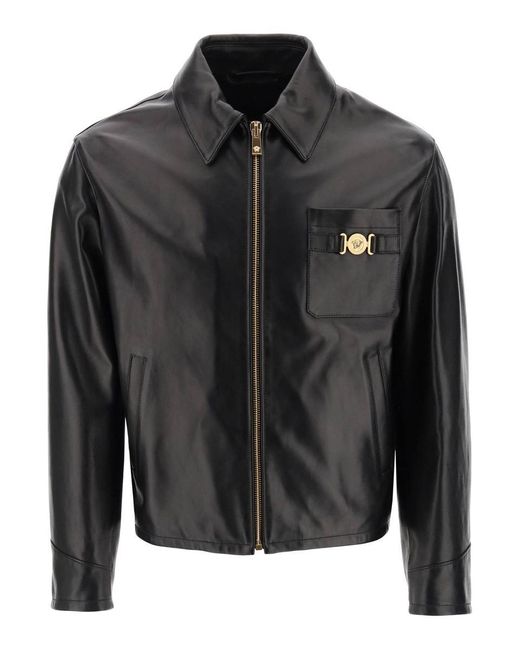 Versace Black Leather Blouse Jacket for men