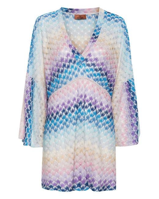 Missoni Blue Beach Cover-Up With Zigzag Pattern