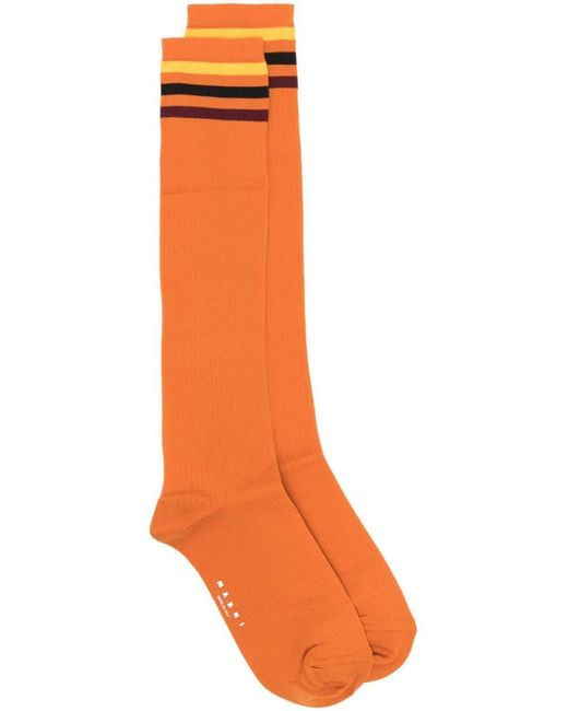Marni Orange Striped Ankle Socks