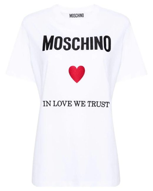 Moschino White Moschino In Love We Trust Cotton T-Shirt