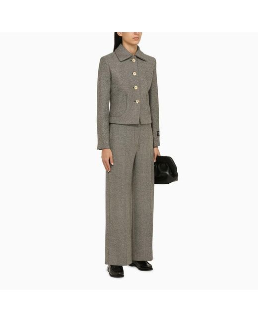 Patou Gray Grey Herringbone Regular Trousers