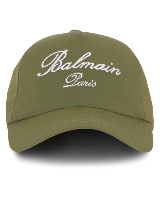 Balmain Green Embroidered Logo Baseball Cap for men