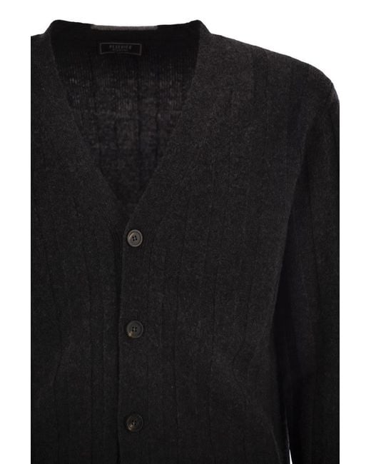 Peserico Black Wool And Cashmere Cardigan With V-Neck for men
