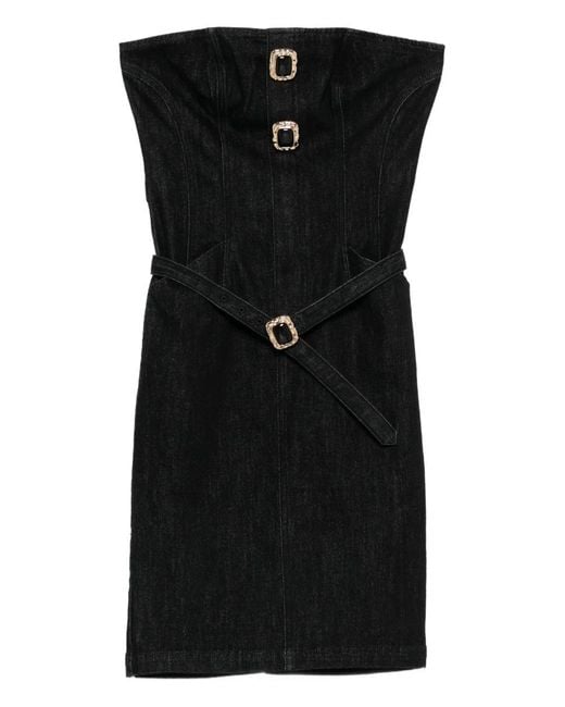 Self-Portrait Black Denim Bandeau Midi Dress