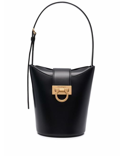 Ferragamo Black Trifolio Leather Bucket Bag