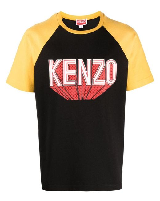 KENZO Black Logo-print Raglan-sleeve T-shirt for men