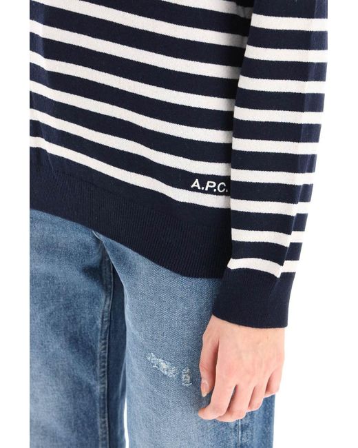 A.P.C. Blue 'phoebe' Striped Cashmere And Cotton Sweater