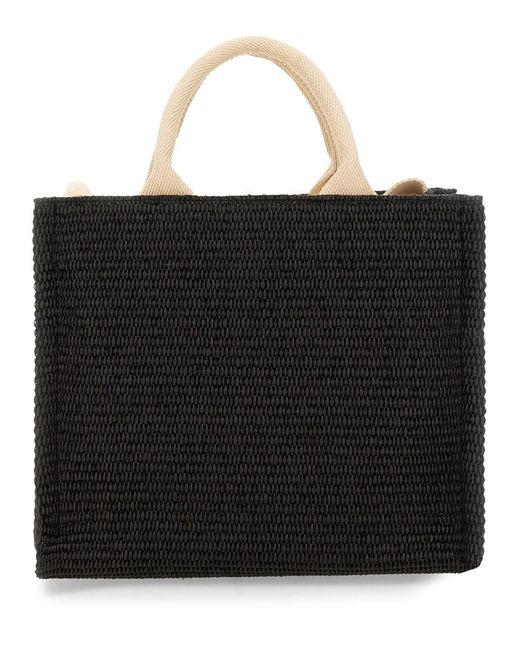 Marni Black Mini Raffia Effect Fabric Tote Handbag