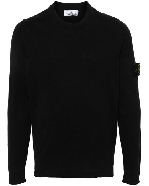 Stone Island Black Logo Cotton Sweater for men