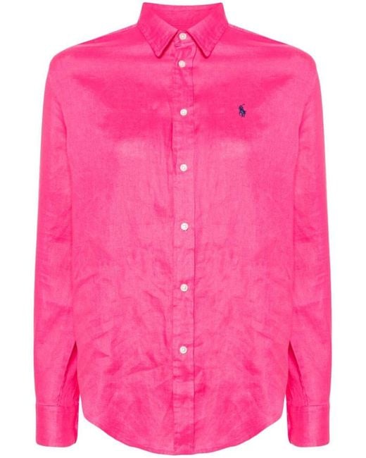 Polo Ralph Lauren Pink Polo Pony-embroidered Linen Shirt
