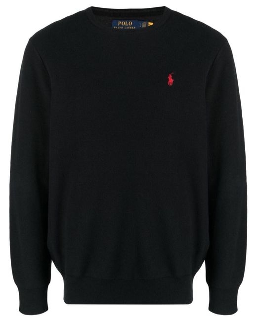 Polo Ralph Lauren Black Embroidered-logo Piqué-cotton Jumper for men