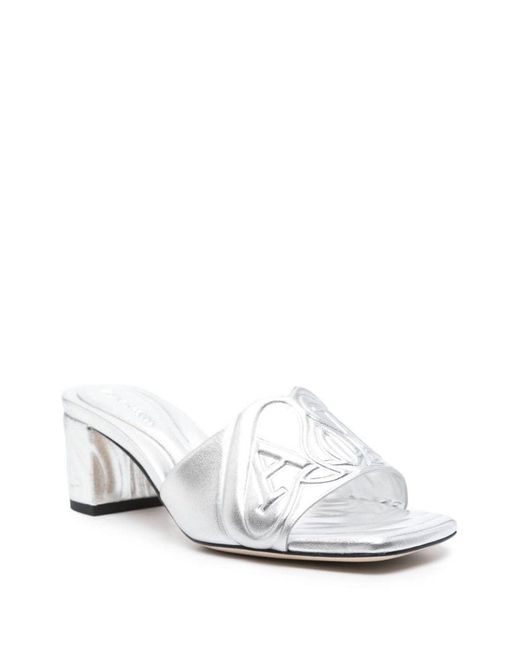 Alexander McQueen White Metallic Leather Heel Sandals