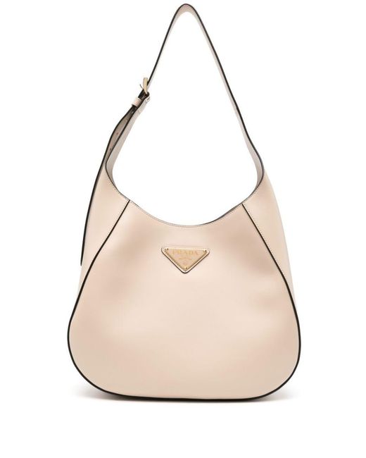 Prada Natural Triangle-logo Leather Shoulder Bag