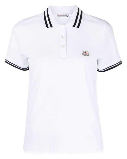 Moncler White Chest Logo Patch Polo Shirt