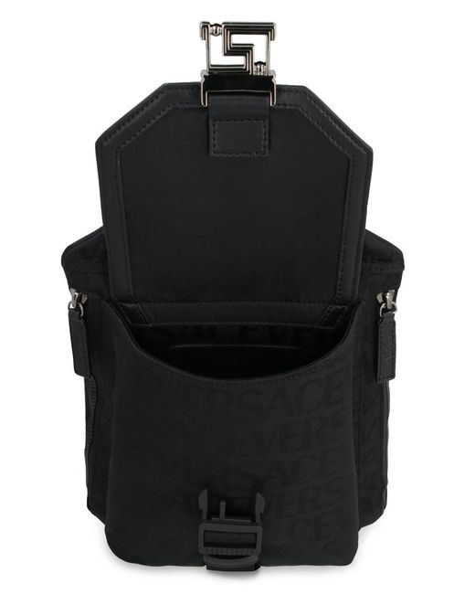 Versace Black Technical Fabric Backpack With Logo for men