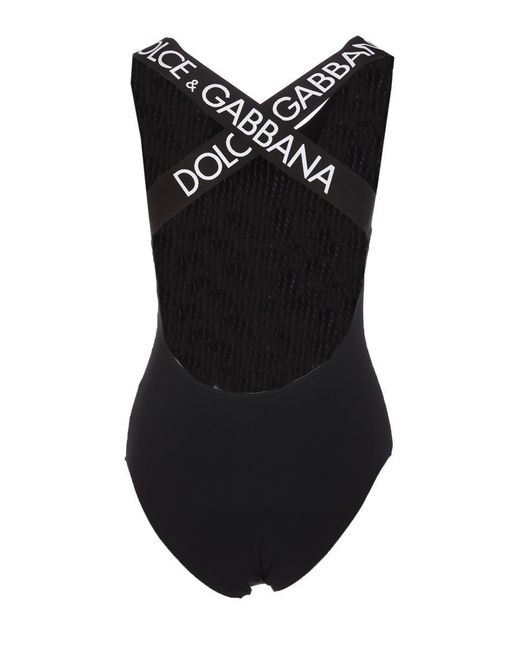 Dolce & Gabbana Black Swimsuit With Branded Criss-Cross Straps