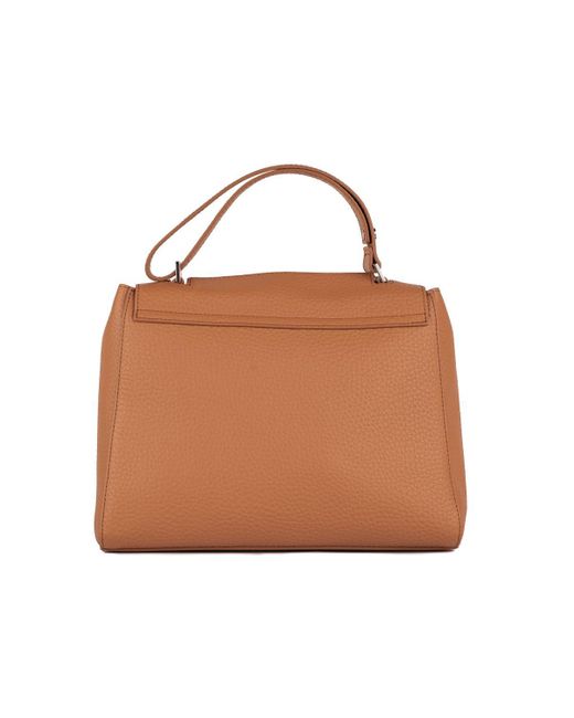 Orciani Brown Sveva Soft Medium Leather Shoulder Bag With Almond Shoulder Strap