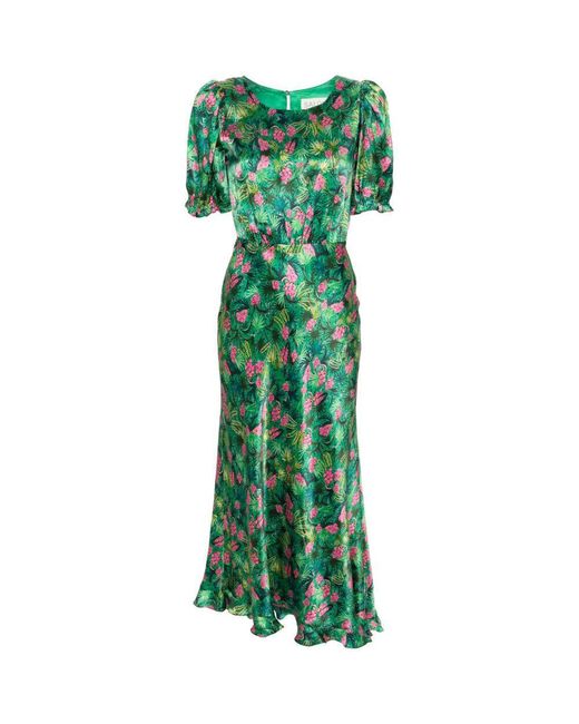 Saloni Green Vida Floral-Print Midi Dress