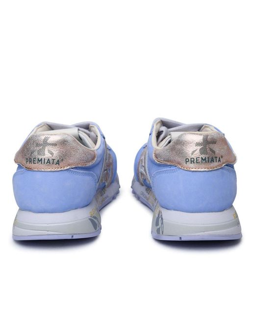 Premiata Blue 'lucyd' Lilac Leather And Nylon Sneakers