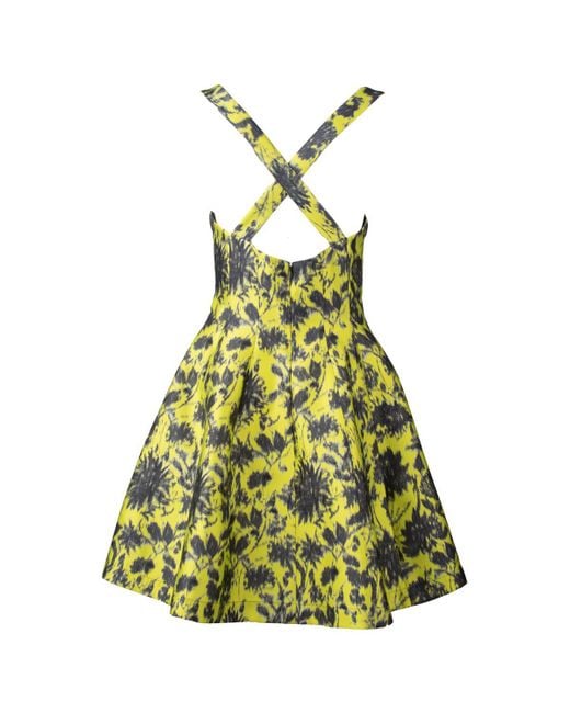 Philosophy Di Lorenzo Serafini Green Yellow Flower Short Mikado Dress