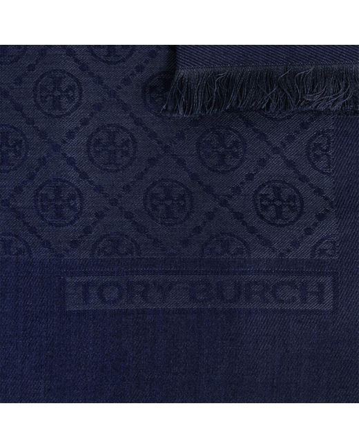 Tory Burch Blue Monogram Scarf
