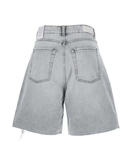ICON DENIM Gray 'Lea' Bermuda Pants With Front Ripped Details And Logo Patch On The Rear