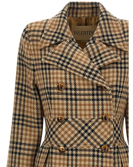 Valentino Garavani Natural Houndstooth Wool Coat