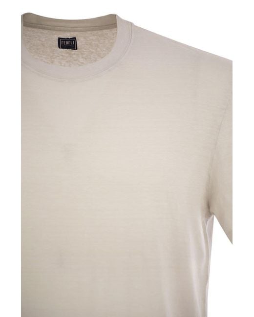 Fedeli White Stretch Linen Short-Sleeved T-Shirt for men