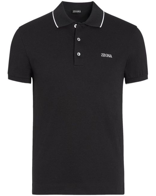 Zegna Black Cotton Polo Shirt for men