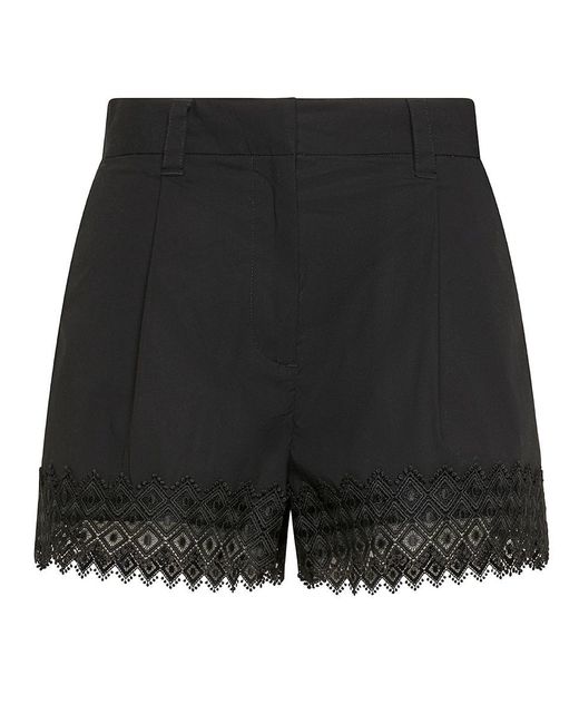 Twin Set Black Stretch Cotton Shorts With Embroidery
