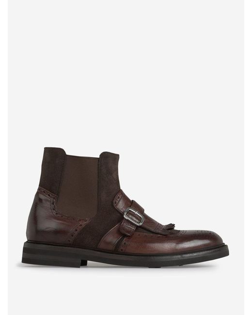 Green George Brown Leather Buckle Ankle Boots for men